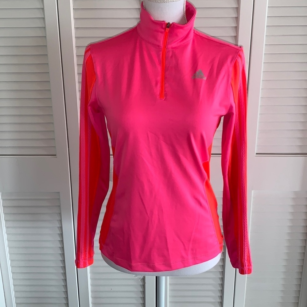 Adidas Climalite 3/4 Zip Pullover Running Top Women’s Long Sleeve Pink Size S